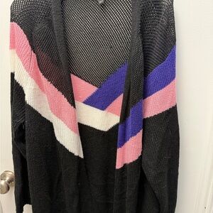 Lane Bryant Black Cardigan with Pink, Purple, and White Accents